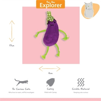 HAPPY PET TABBY PATCH AUBERGINES MET CATNIP 12 CM EN 15 CM