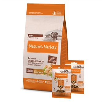 NATURES VARIETY ORIGINAL ADULT MINI CHICKEN MET 2 FREEZE DRIED TOPPERS 1,5 KG + 2X120 GR