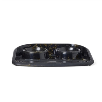 SAVIC BUTLER VOERBAK EN DRINKBAK MET PLATEAU MARBLE ZWART / GOUD 45X36X8 CM 2X300 ML