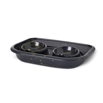 SAVIC BUTLER VOERBAK EN DRINKBAK MET PLATEAU MARBLE ZWART / GOUD 45X36X8 CM 2X300 ML