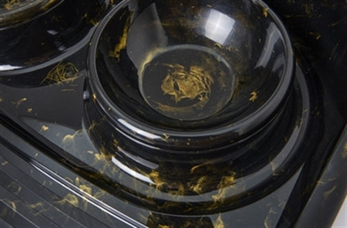 SAVIC BUTLER VOERBAK EN DRINKBAK MET PLATEAU MARBLE ZWART / GOUD 45X36X8 CM 2X300 ML