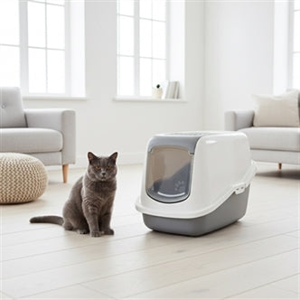 SAVIC KATTENBAK NESTOR GRIJS / WIT 56X39X38,5 CM