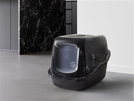 SAVIC KATTENBAK NESTOR MARBLE ZWART / WIT 56X39X38,5 CM