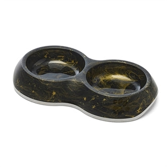 SAVIC VOERBAK DELICE DUBBEL MARBLE ZWART / GOUD 26X15,5X4 CM 2X200 ML