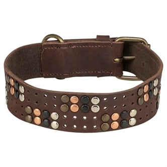 TRIXIE HALSBAND HOND RIVET RUSTIC VETLEER DONKERBRUIN XL 55-65 CMX4 CM