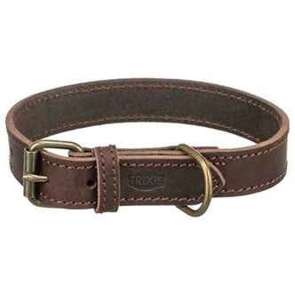 TRIXIE HALSBAND HOND RUSTIC VETLEER DONKERBRUIN 34-40X2,5 CM