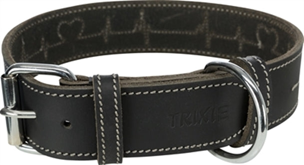 TRIXIE HALSBAND HOND RUSTIC VETLEER HEARTBEAT ZWART 55-65X4 CM