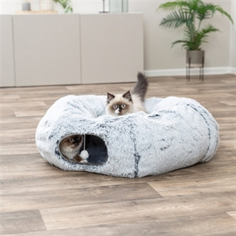 TRIXIE HARVEY PLUCHE SPEELTUNNEL / DONUT WIT / GRIJS 160X25 CM