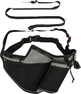 TRIXIE JOGGINGRIEM MET LIJN GRIJS / ZWART 115-150X2 CM / 70-130X23 CM