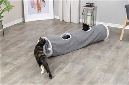 TRIXIE KATTEN SPEELTUNNEL HARVEY VELOURS / PLUCHE GRIJS 116x27 CM