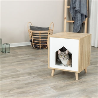 TRIXIE KATTENMAND HUIS ISA HOUTLOOK LICHTBRUIN / WIT 40X40X50 CM