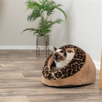 TRIXIE KATTENMAND IGLO LEO SOFT PLUCHE BRUIN / PANTERPRINT 35X41X26 CM