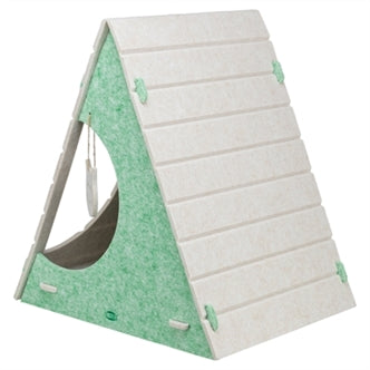 TRIXIE KATTENMAND SPEELBOX LUCY DRIEHOEKIG VILT ZAND / GROEN 46X38X50 CM