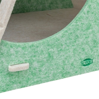 TRIXIE KATTENMAND SPEELBOX LUCY DRIEHOEKIG VILT ZAND / GROEN 46X38X50 CM