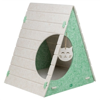 TRIXIE KATTENMAND SPEELBOX LUCY DRIEHOEKIG VILT ZAND / GROEN 46X38X50 CM