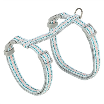 TRIXIE KATTENTUIGJE MET RIEM RETRO MOTIEF GRIJS / BLAUW 28-45X1 CM