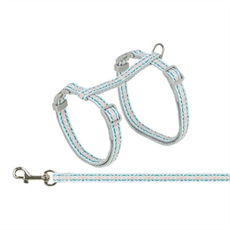 TRIXIE KATTENTUIGJE MET RIEM RETRO MOTIEF GRIJS / BLAUW 28-45X1 CM