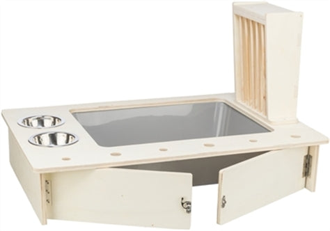 TRIXIE VOEDERSTATION MET VOERBAK / WATERBAK / HOOIRUIF HOUT NATUREL 70X47X41 CM