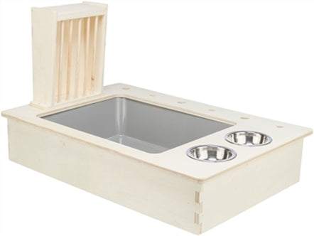 TRIXIE VOEDERSTATION MET VOERBAK / WATERBAK / HOOIRUIF HOUT NATUREL 70X47X41 CM