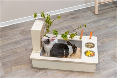 TRIXIE VOEDERSTATION MET VOERBAK / WATERBAK / HOOIRUIF HOUT NATUREL 70X47X41 CM