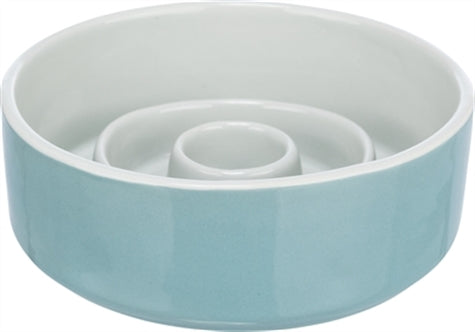 TRIXIE VOERBAK SLOWFEEDING KERAMIEK GRIJS / BLAUW 17X17 CM 900 ML