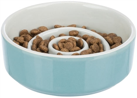 TRIXIE VOERBAK SLOWFEEDING KERAMIEK GRIJS / BLAUW 17X17 CM 900 ML