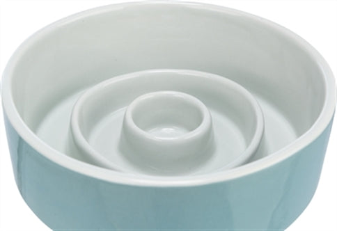 TRIXIE VOERBAK SLOWFEEDING KERAMIEK GRIJS / BLAUW 17X17 CM 900 ML