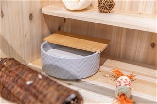 TRIXIE ZANDBAD MET PLATFORM MUIZEN / HAMSTERS KERAMIEK / HOUT 20X20 CM 21X8 CM